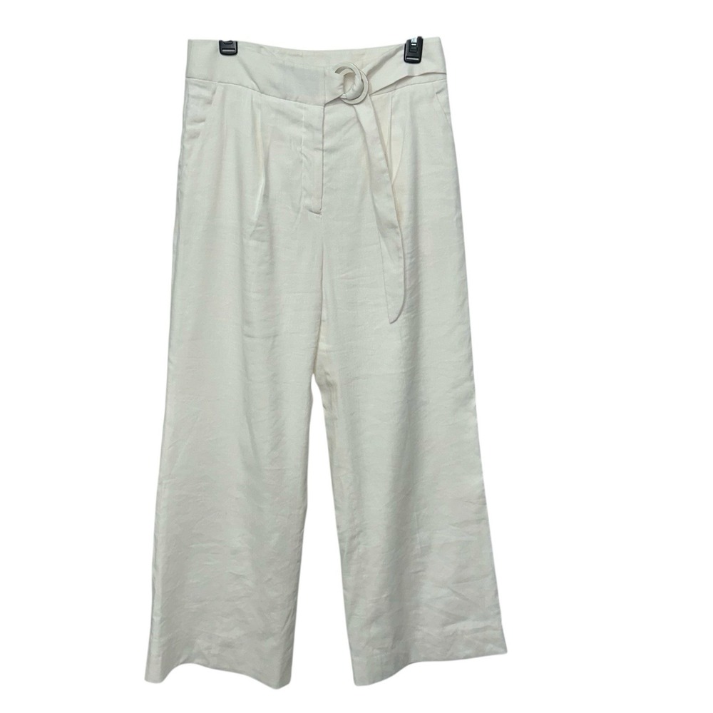 Veronica Beard Women's Size 6 Pants Linen Blend Wide Leg High Rise Ivory